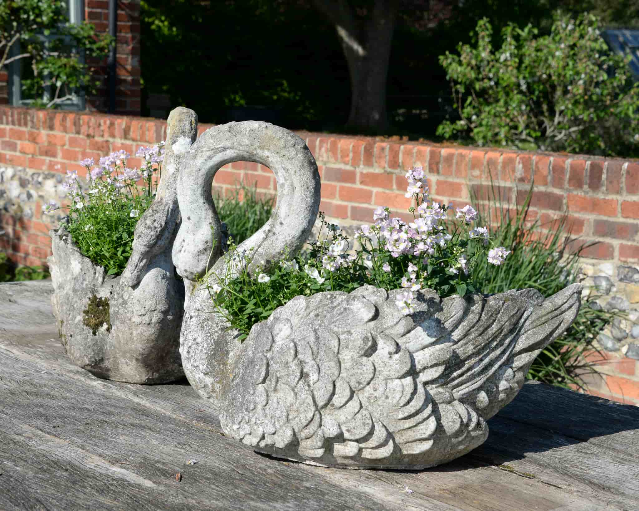 Pair of Composite Stone Swans gallery image 7