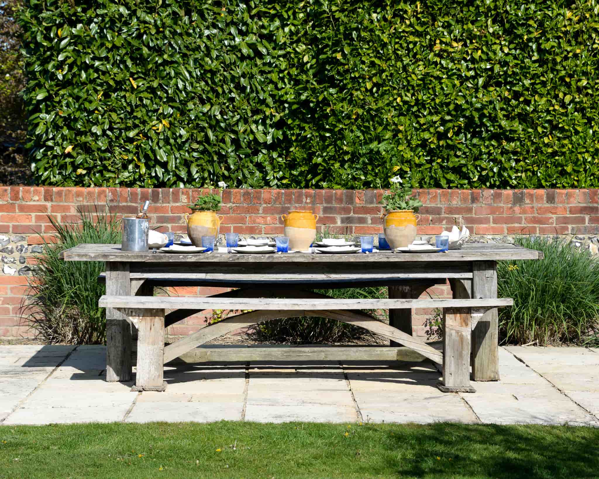 Teak Garden Table for 10 and 2 teak benches gallery image 1