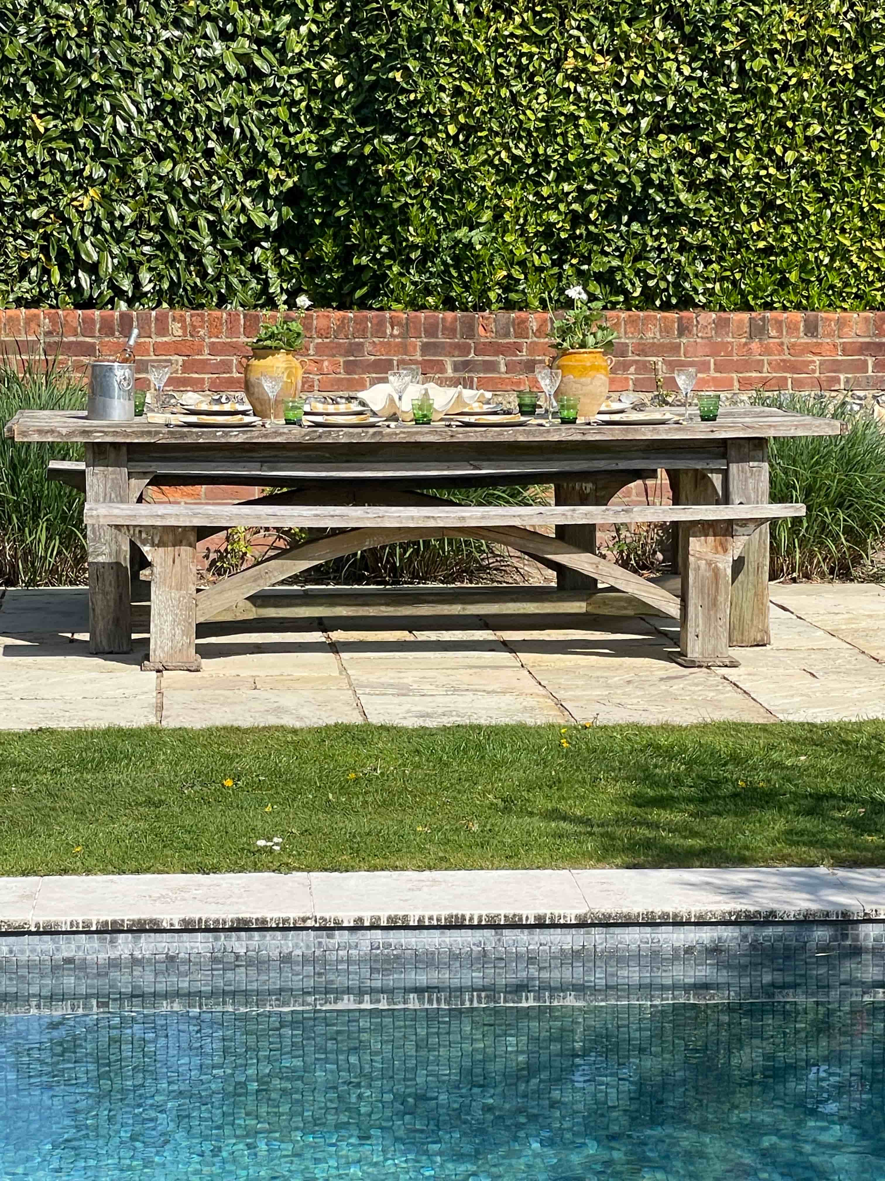 Teak Garden Table for 10 and 2 teak benches gallery image 4