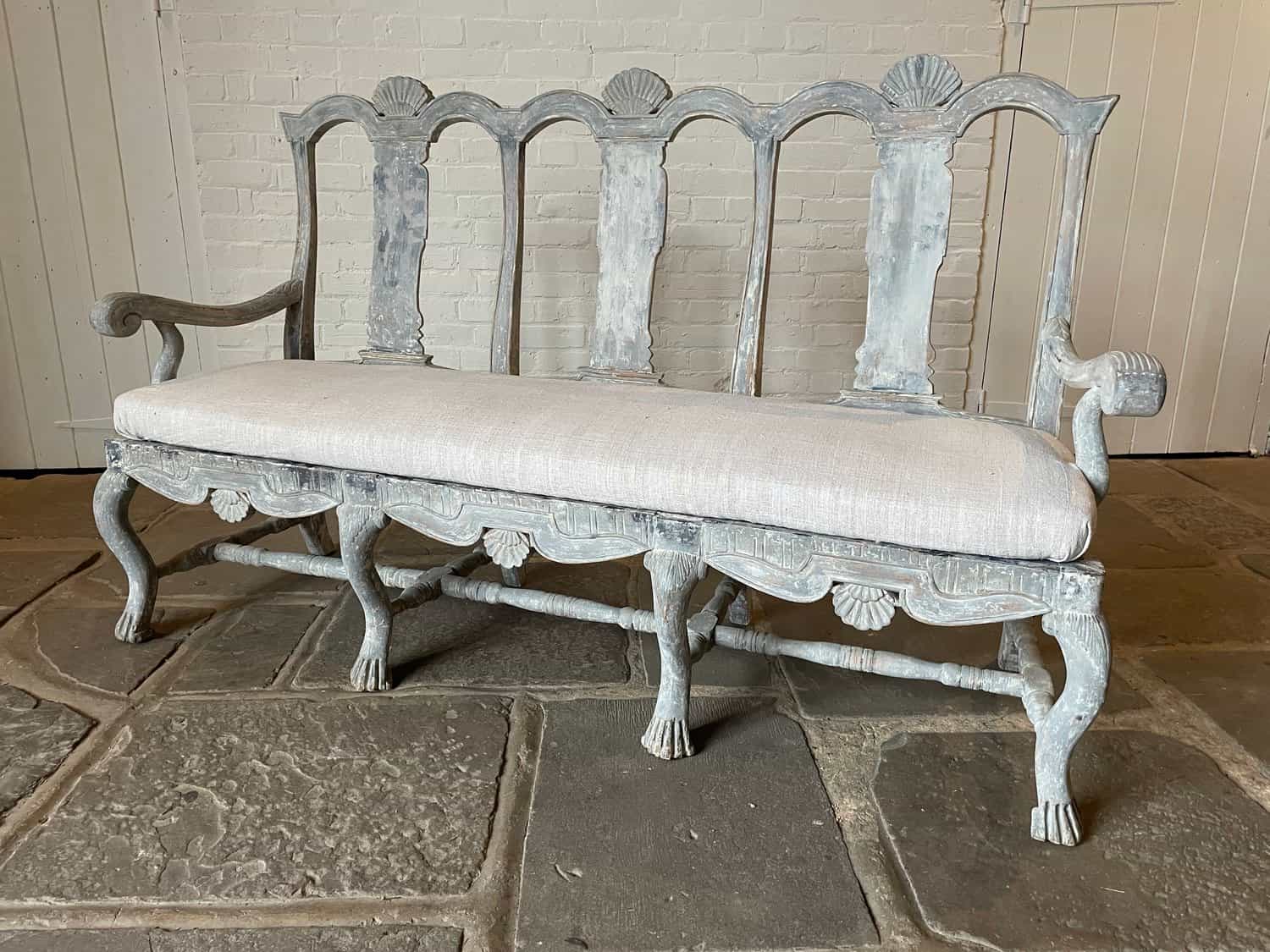 Swedish baroque sofa upholstered in linen