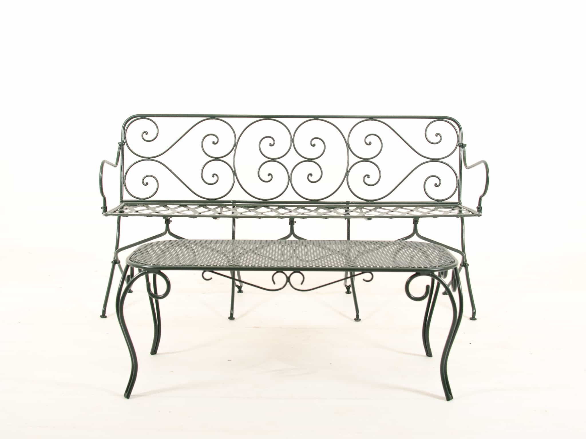 Wrought iron garden bench and table
