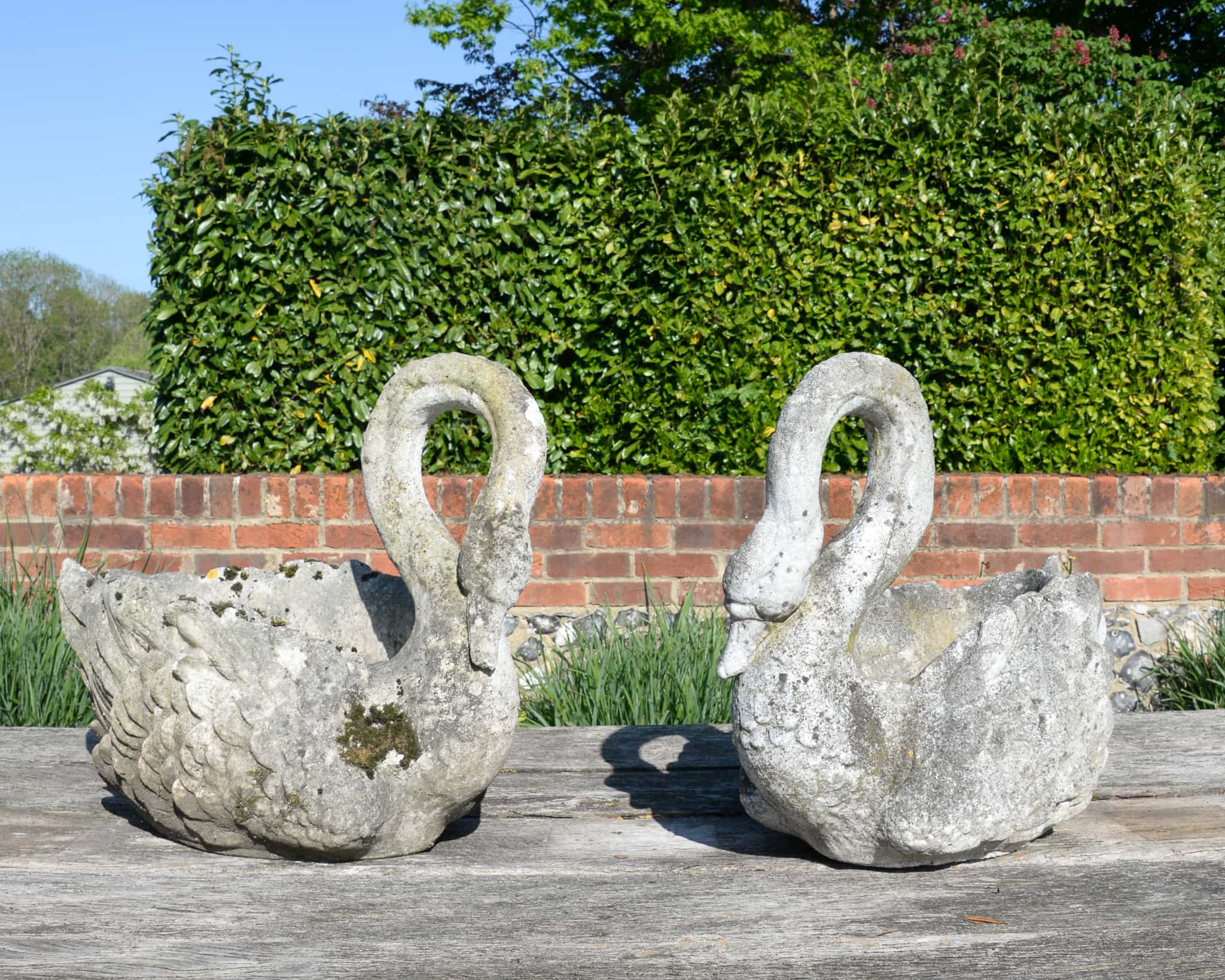 Pair of Composite Stone Swans