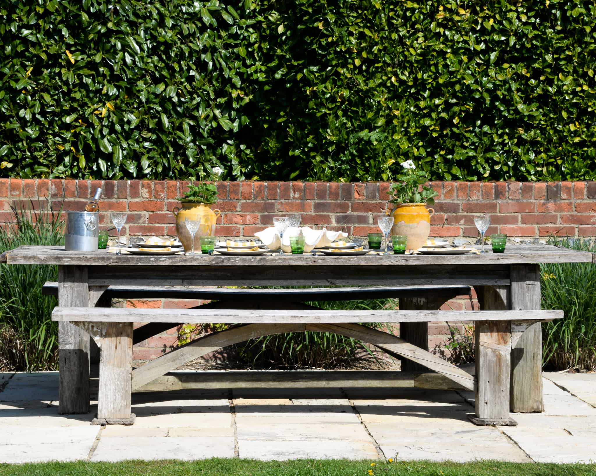 Teak Garden Table for 10 and 2 teak benches