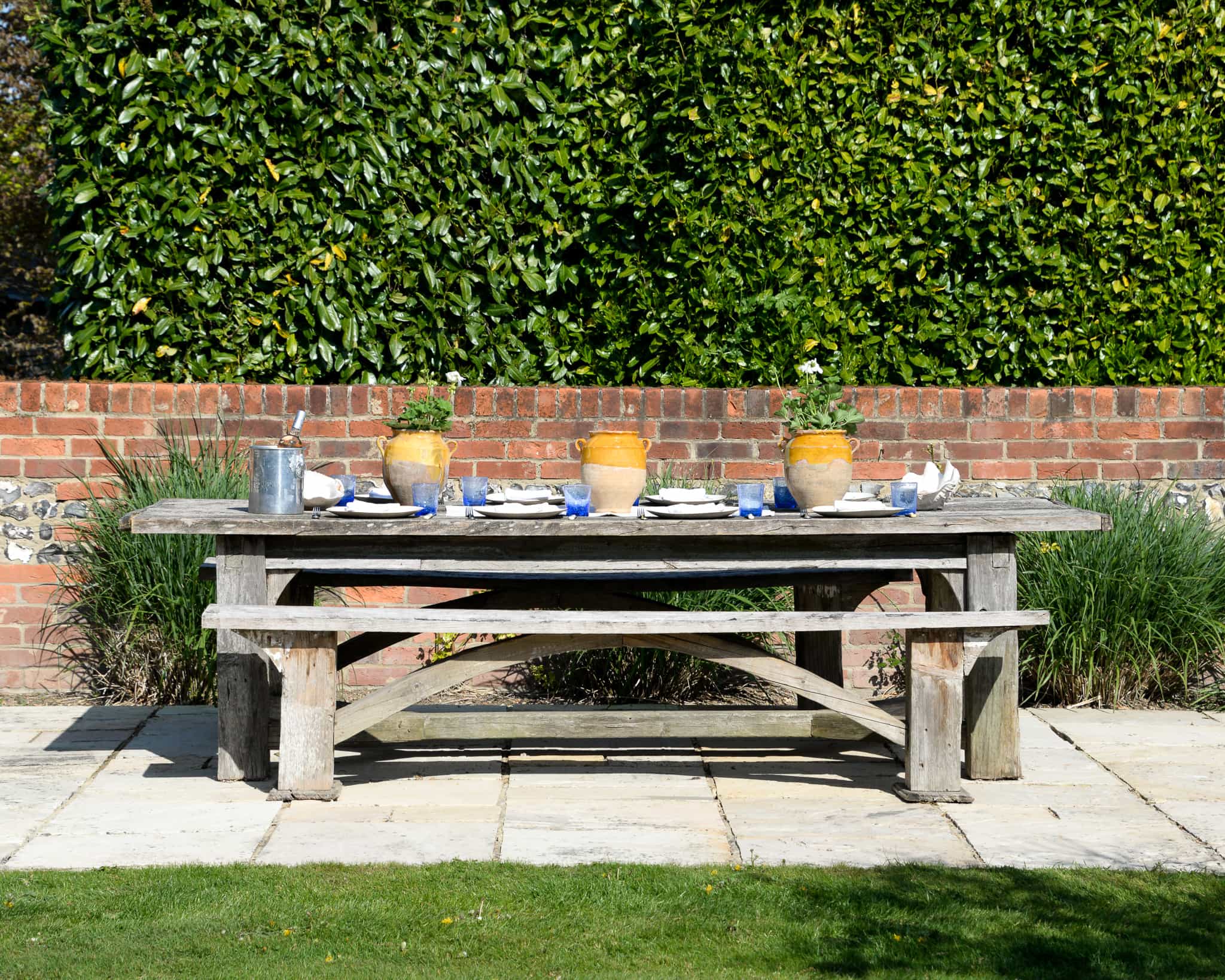 Teak Garden Table for 10 and 2 teak benches