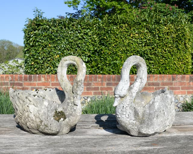 Pair of Composite Stone Swans