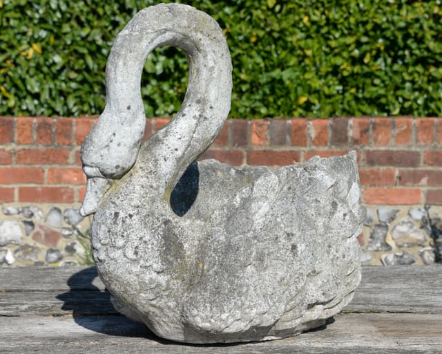 Pair of Composite Stone Swans gallery image 1