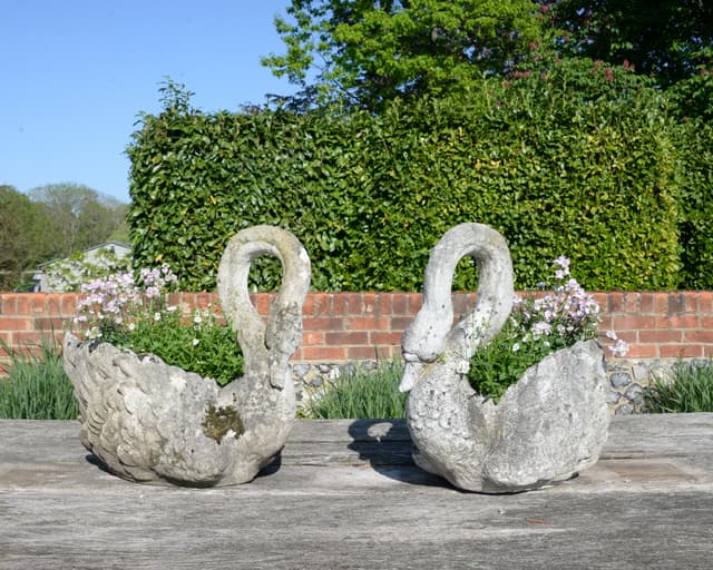 Pair of Composite Stone Swans gallery image 2