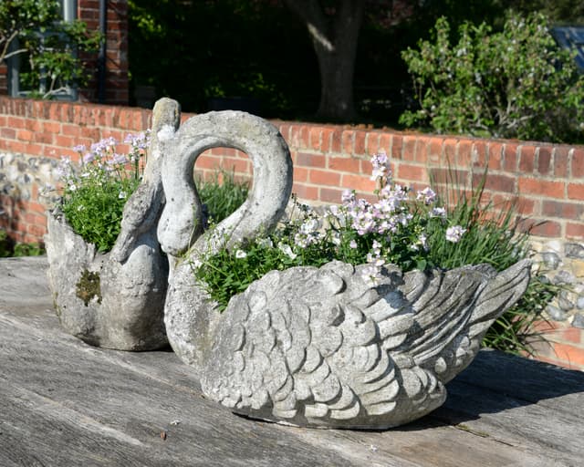 Pair of Composite Stone Swans gallery image 7