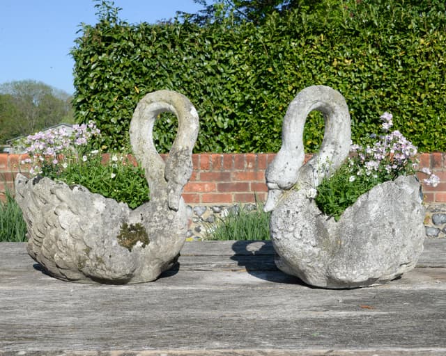 Pair of Composite Stone Swans gallery image 8