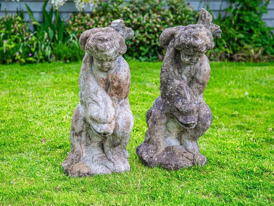 Pair of Composite Stone Dolphin Water Features