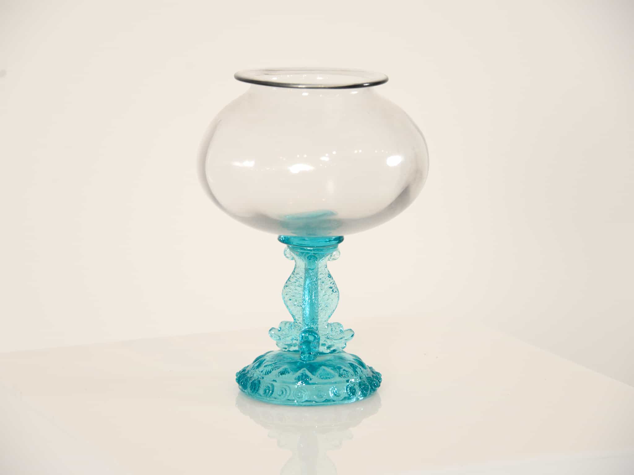 Portieux Glass bowl on turquoise pedestal main image