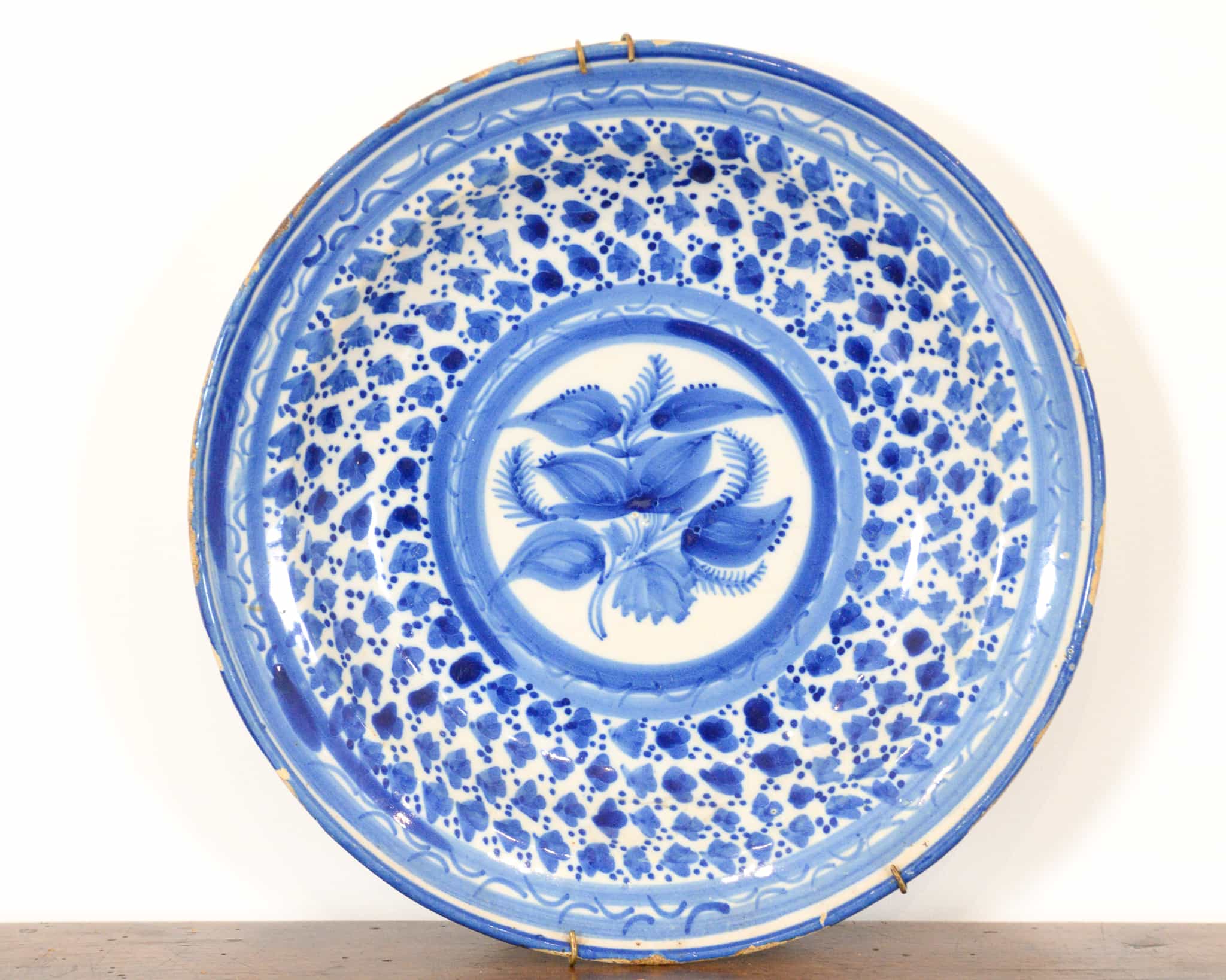Spanish 19th century blue and white glazed plate