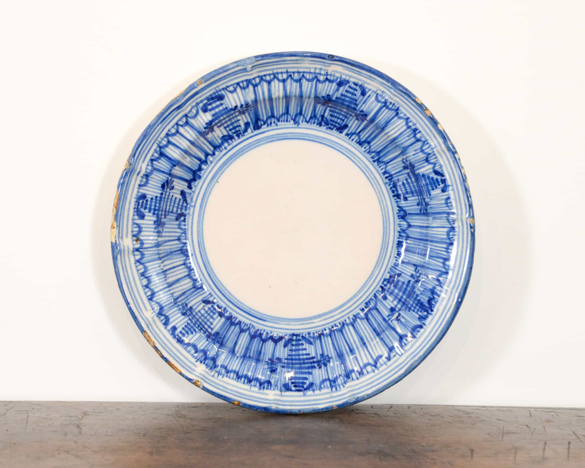 Spanish blue and white glazed plate