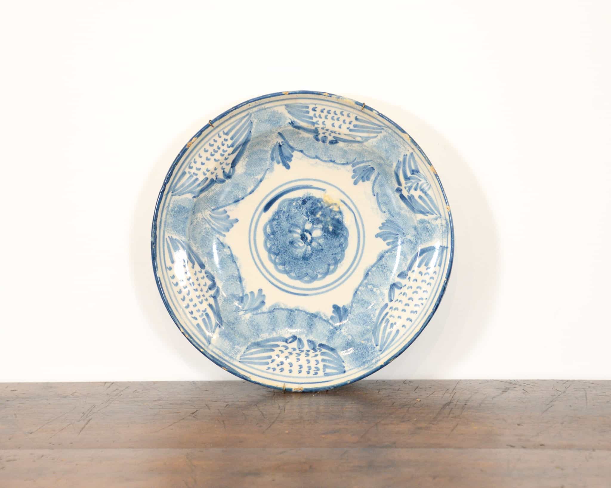 Spanish blue and white glazed plate