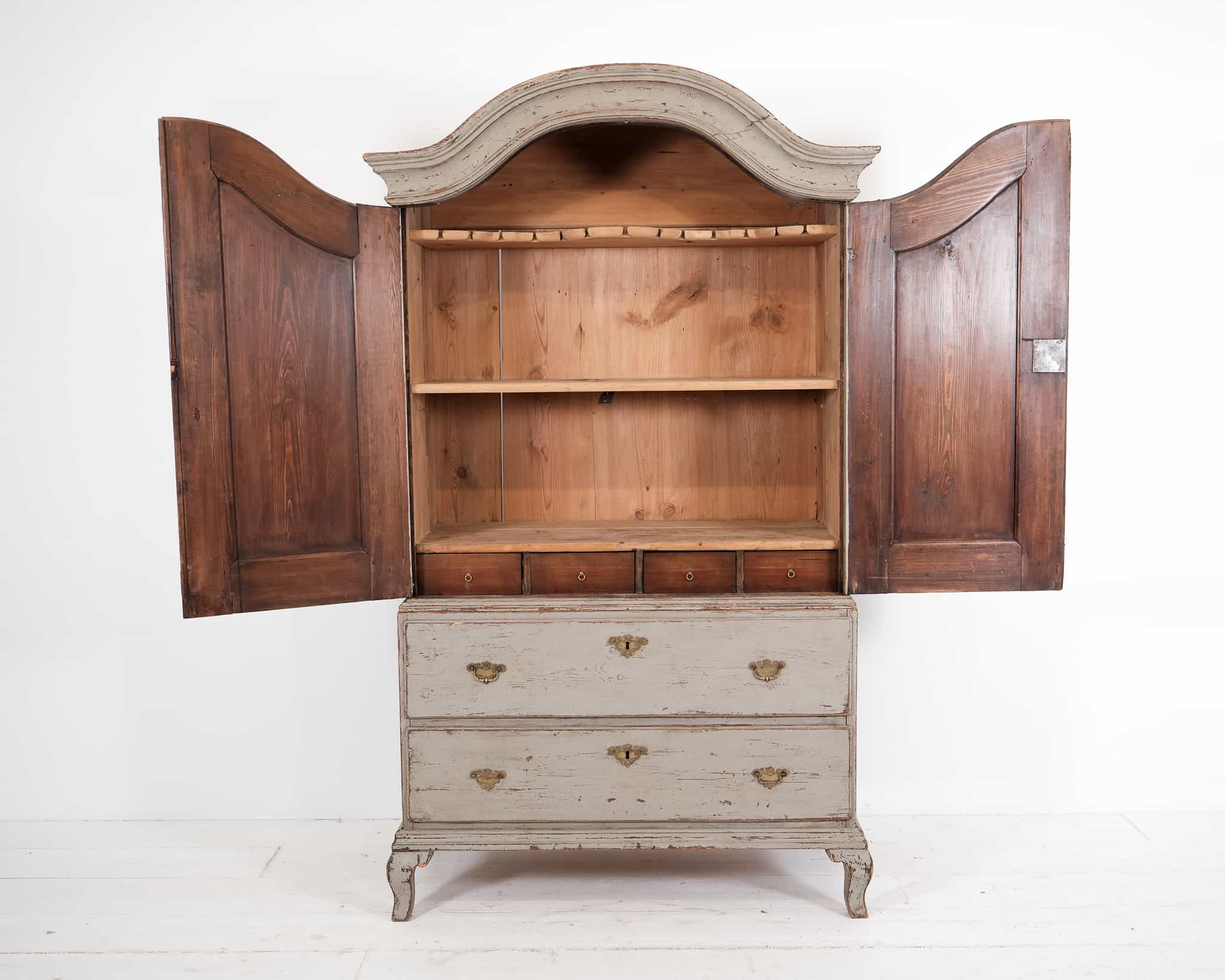 Swedish Rococo Scraped Cupboard in two parts