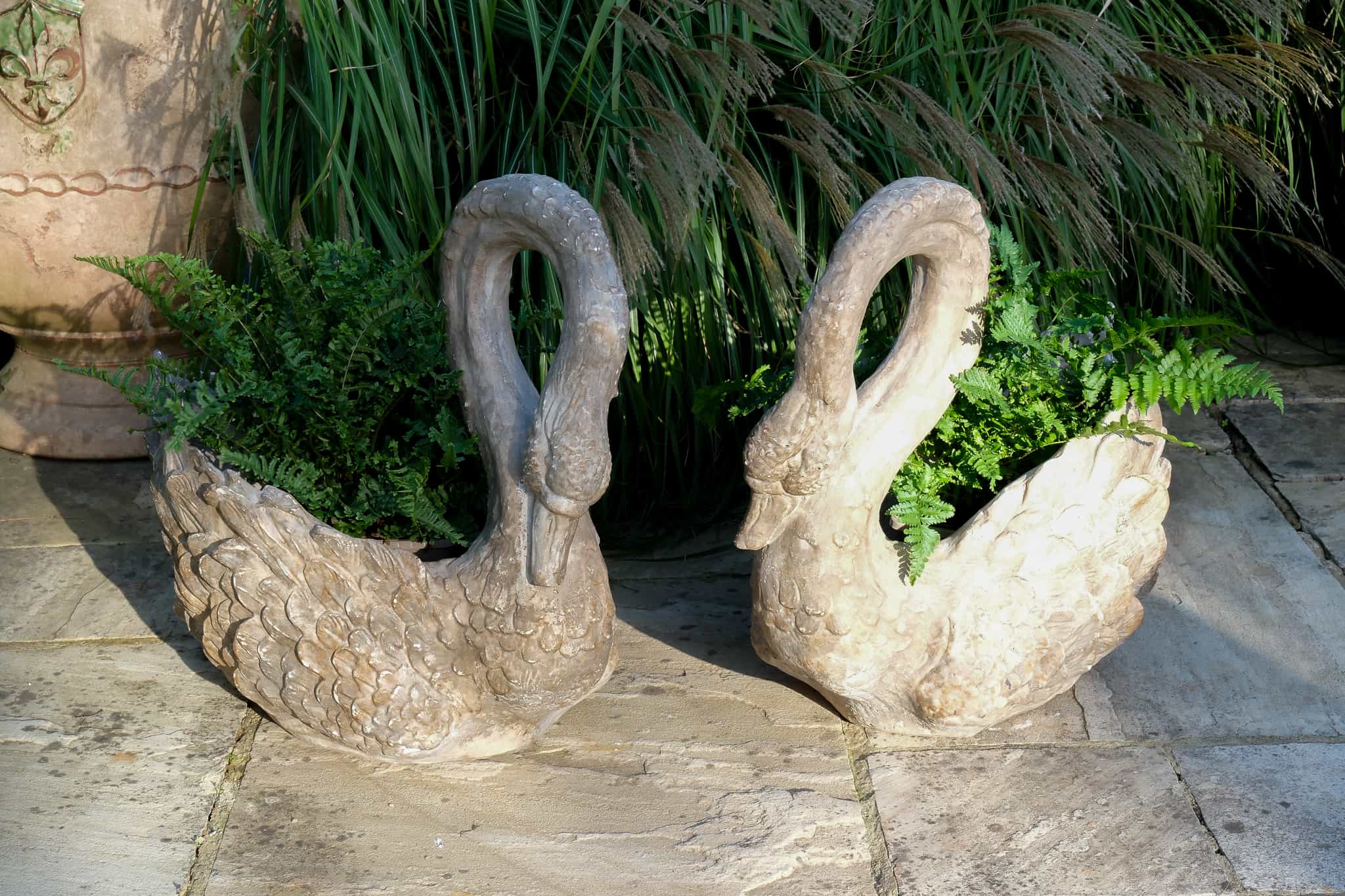 Pair of garden swan planters